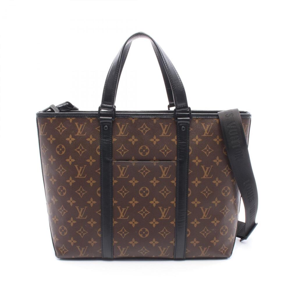 Louis Vuitton Weekend Tote Bag Canvas Leather Monogram Macassar Brown Black